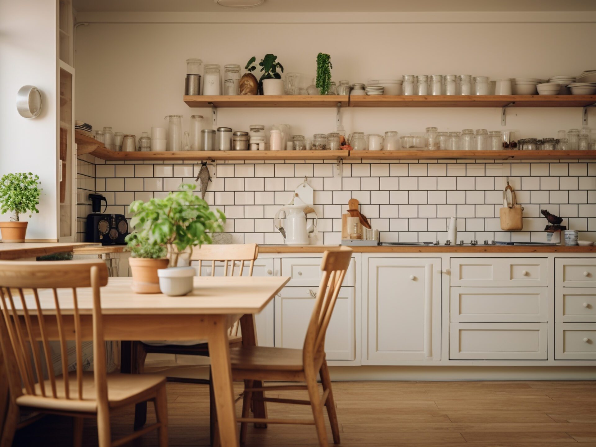 Kitchen interior with table and chairs in scandinavian style Kitchen interior with table and chairs in scandinavian style