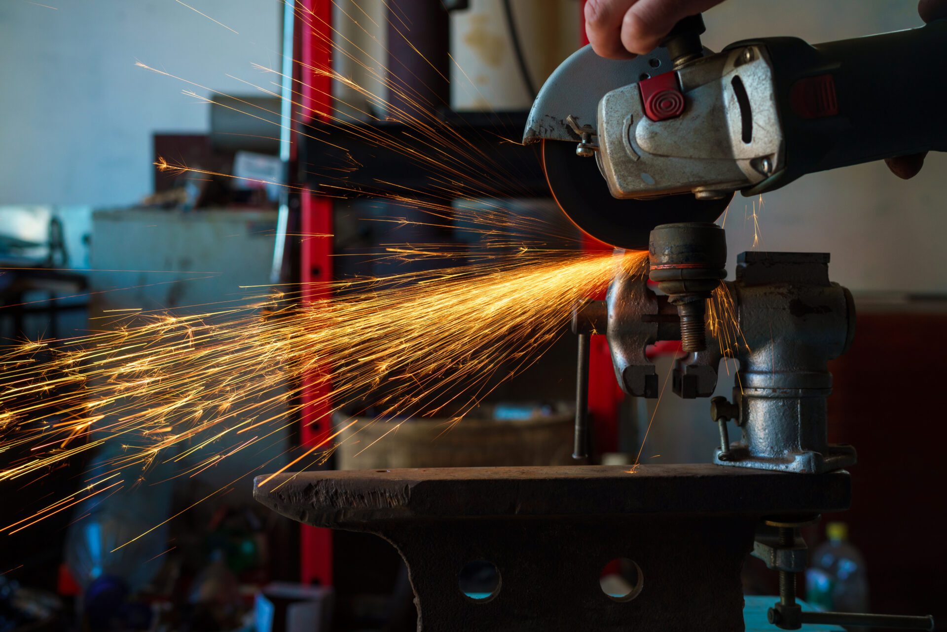 Angular grinding machine is cutting the metal Angular grinding machine is cutting the metal